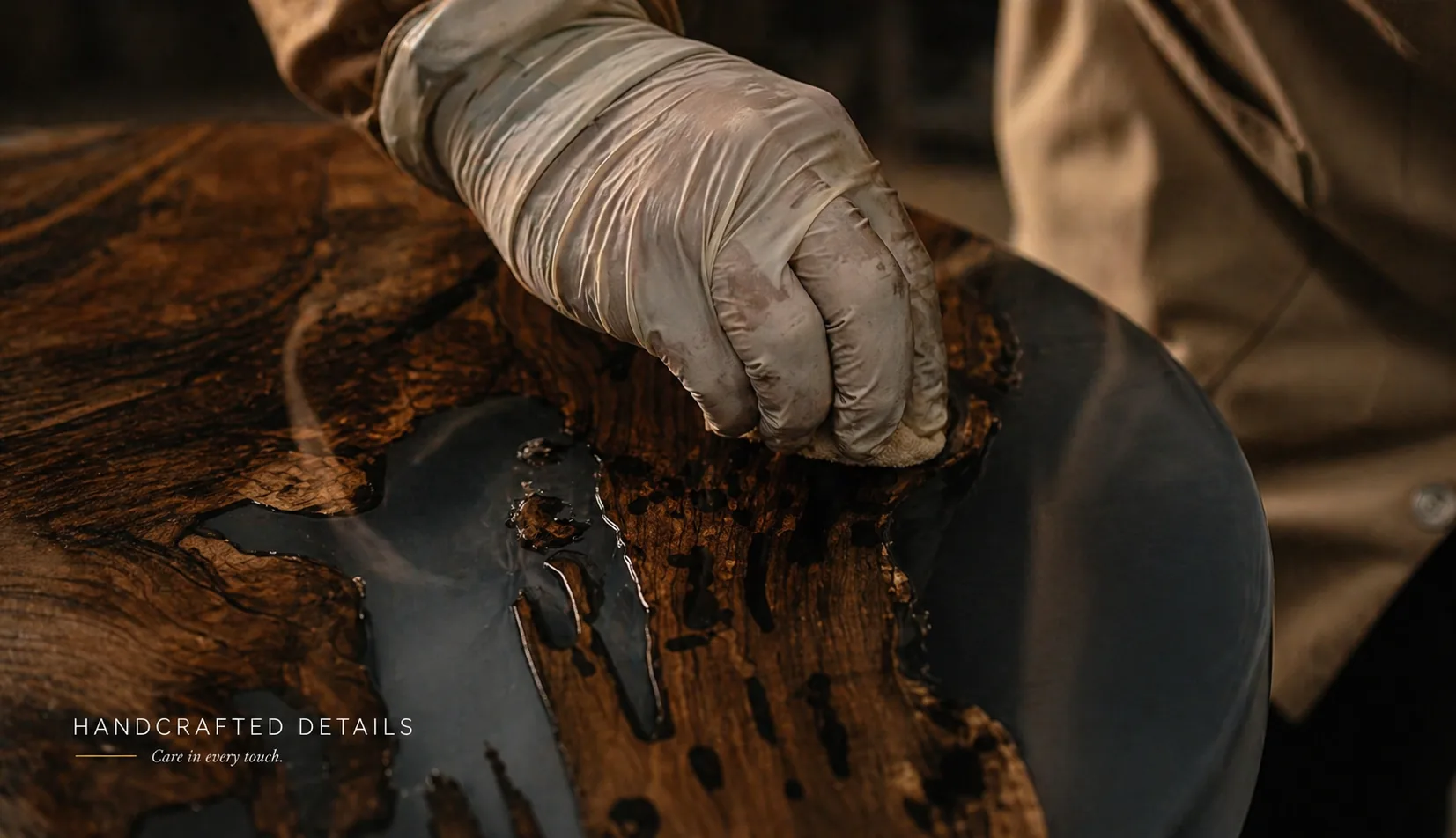 Hand finishing with natural oils on solid hardwood