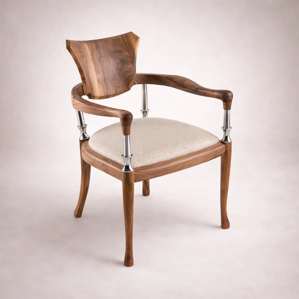 Ardos solid walnut and metal armchair by Woodine