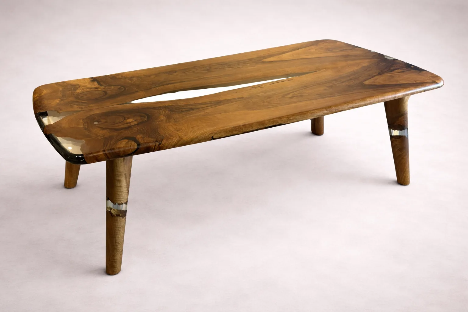Epoxy solid walnut dining table with resin inlay by Woodine