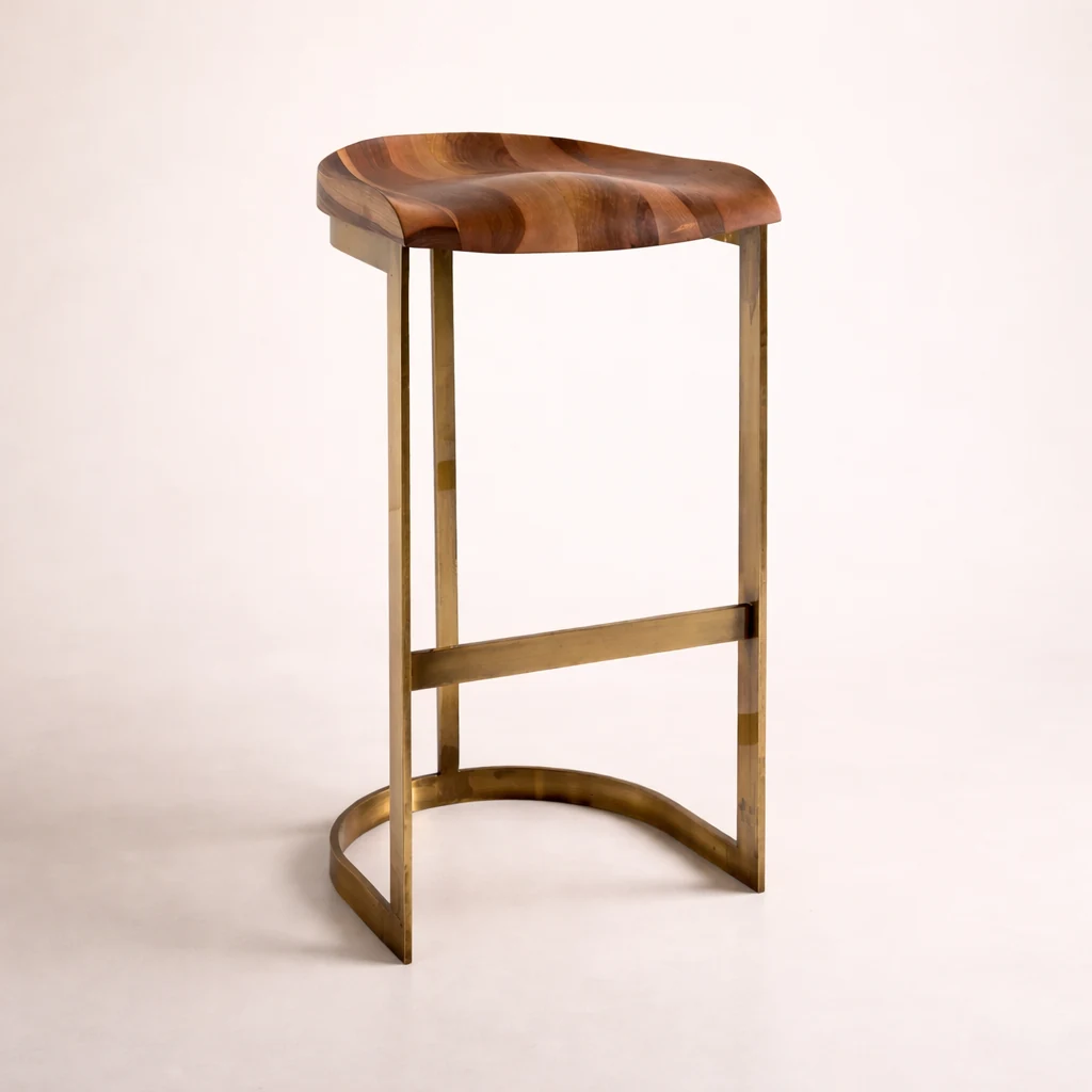 Liza Metal Bar Stool in solid walnut & metal by Woodine